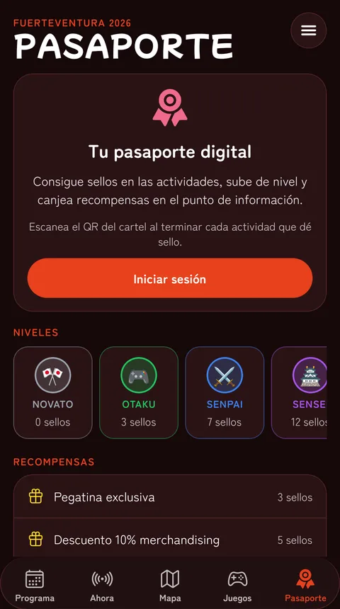 Captura de la app: Pasaporte digital